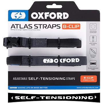 

OXFORD zavazadlové popruhy Atlas B-Clip, 2 ks, 17 mm × 1,2 m, šedé
