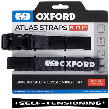 

OXFORD zavazadlové popruhy Atlas B-Clip, 2 ks, 26 mm × 1,2 m, šedé