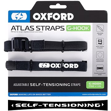 

OXFORD zavazadlové popruhy Atlas G-Hook, 17 mm × 1,2 m, černé