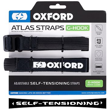 

OXFORD zavazadlové popruhy Atlas G-Hook, 2 ks, 26 mm × 2 m, černé