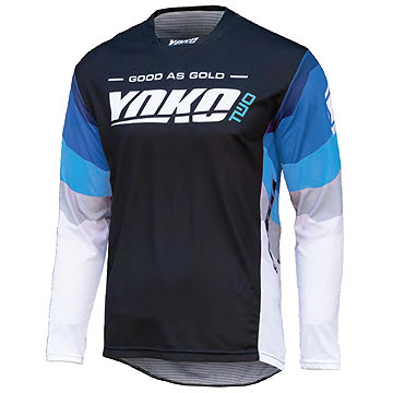YOKO Motokrosový dres TWO, černo/bílo/modrý, vel. L