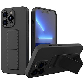 

Kickstand silikonový kryt na iPhone 13 mini, černý