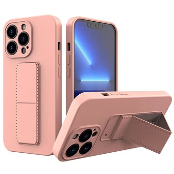 

Kickstand silikonový kryt na iPhone 13 Pro, růžový