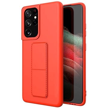 

Kickstand silikonový kryt na Samsung Galaxy S21 Ultra 5G, červený