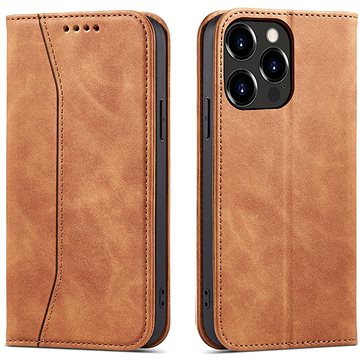 Magnet Fancy knížkové kožené pouzdro na iPhone 13 Pro, hnědé