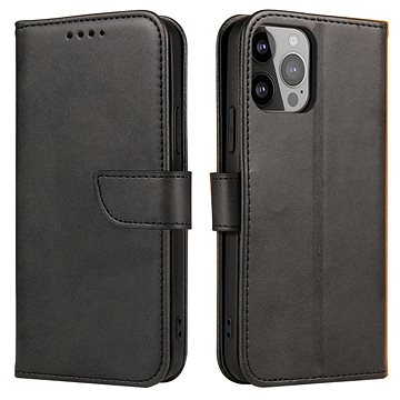 

Magnet knížkové kožené pouzdro na iPhone 13 Pro Max, černé