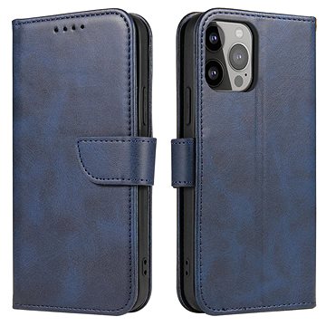

Magnet knížkové kožené pouzdro na iPhone 13 Pro Max, modré