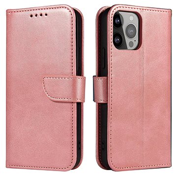 

Magnet knížkové kožené pouzdro na iPhone 13 Pro Max, růžové