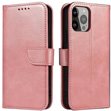 

Magnet knížkové kožené pouzdro na iPhone 14 Pro, růžové