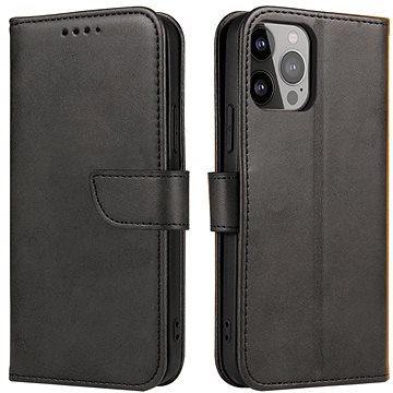 

Magnet knížkové kožené pouzdro na iPhone 14, černé