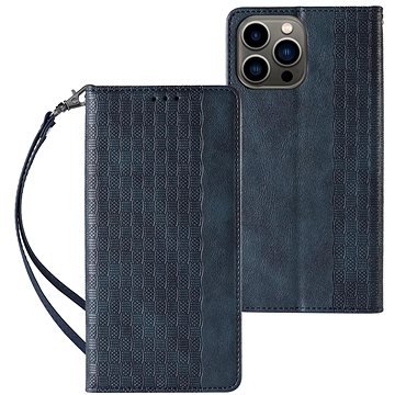 

Magnet Strap knížkové kožené pouzdro na iPhone 12 Pro, modré