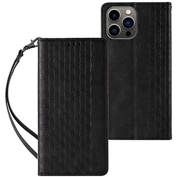

Magnet Strap knížkové kožené pouzdro na iPhone 13 Pro, černé