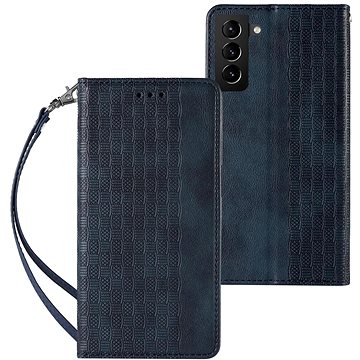 

Magnet Strap knížkové kožené pouzdro na Samsung Galaxy S22 Ultra, modré