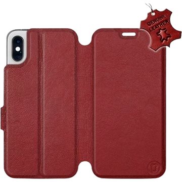 

Flip pouzdro na mobil Apple iPhone X - Tmavě červené - kožené - Dark Red Leather
