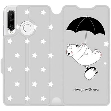

Flipové pouzdro na mobil Huawei P30 Lite - MH08P Méďa a tučňák - always with you