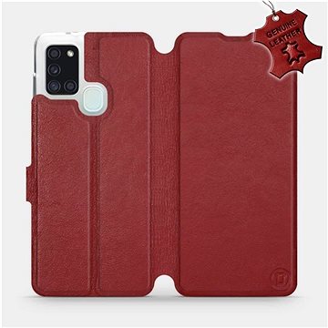 

Flip pouzdro na mobil Samsung Galaxy A21S - Tmavě červené - kožené - Dark Red Leather