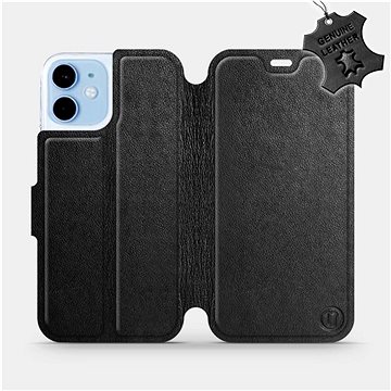 

Flipové pouzdro na mobil Apple iPhone 12 mini - Černé - kožené - Black Leather