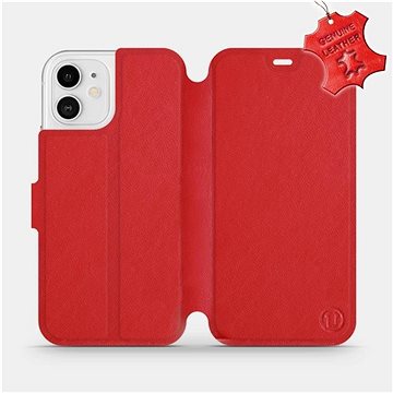 

Flipové pouzdro na mobil Apple iPhone 12 - Červené - kožené - Red Leather