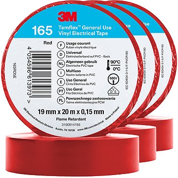 

3M Izolační páska Temflex 165, rozměr 15 mm x 10 m x 0,15 mm, barva červená, 3 ks