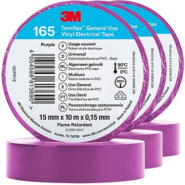 

3M Izolační páska Temflex 165, rozměr 15 mm x 10 m x 0,15 mm, barva fialová, 3 ks
