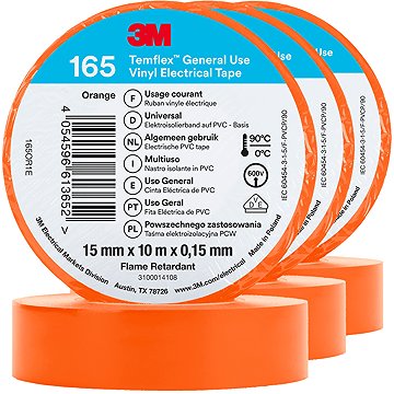 3M Izolační páska Temflex 165, rozměr 15 mm x 10 m x 0,15 mm, barva oranžová, 3 ks