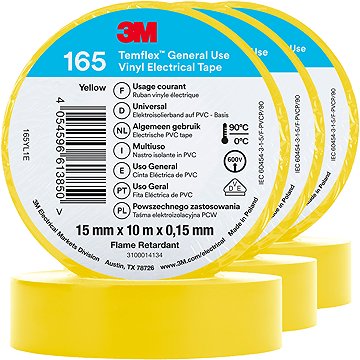 

3M Izolační páska Temflex 165, rozměr 15 mm x 10 m x 0,15 mm, barva žlutá, 3 ks