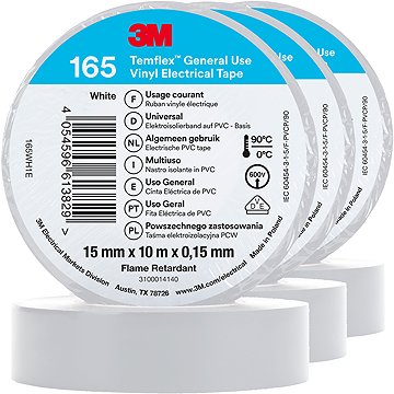 3M Izolační páska Temflex 165, rozměr 15 mm x 10 m x 0,15 mm, barva bílá, 3 ks