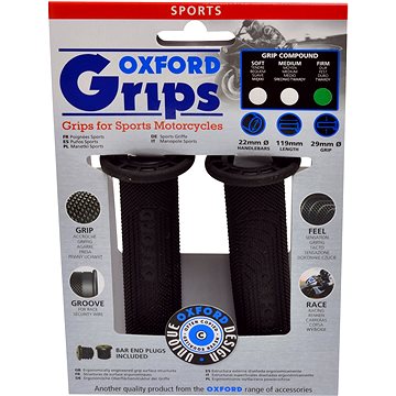 

Oxford gripy Sport, černá pryž, tvrdost pryže medium, na řidítka o průměru 22 mm, pár