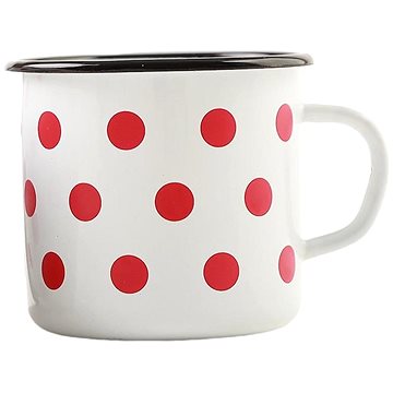 

Olymp, vzor puntík, smaltovaný hrnek 8 cm, 0,4 l, bílý s černým lemem + červený puntík