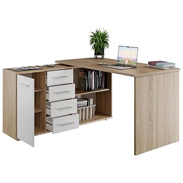 

Nejlevnější nábytek Rohový psací stůl NEJBY GIANNI, levý, dub sonoma/bílý