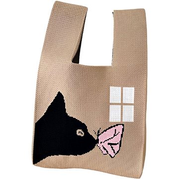 

ANNAM Tote bag kočka s motýlem khaki 36 × 21 cm