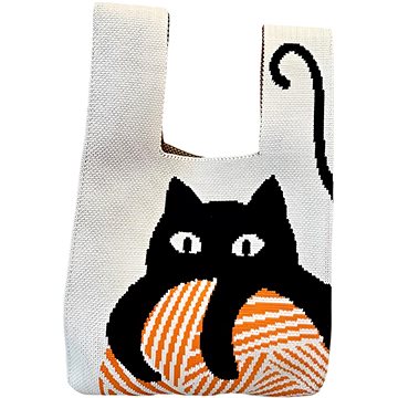 

ANNAM Tote bag kočka s klubíčkem bílá 36 × 21 cm