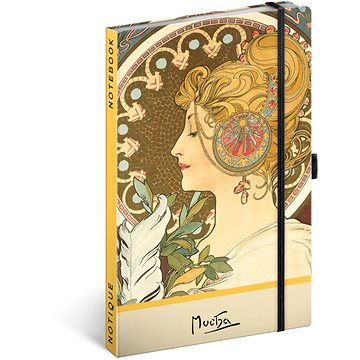 NOTIQUE Notes Alfons Mucha – Pero, tečkovaný, 13 × 21 cm
