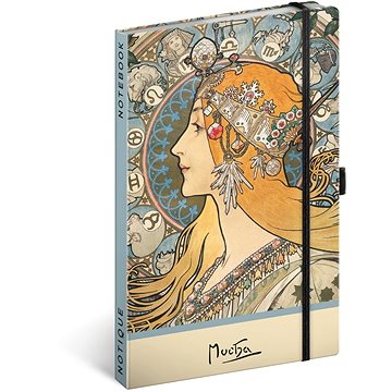 NOTIQUE Notes Alfons Mucha – Zodiak, tečkovaný, 13 × 21 cm
