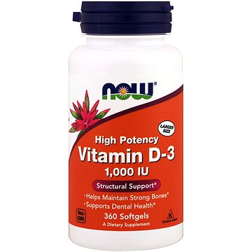 

NOW Foods Vitamin D3, 1000 IU, 360 softgel kapslí