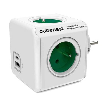 

Cubenest Powercube Original USB PD 20W, A+C, 4x zásuvka, bílá/zelená