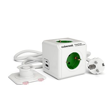 

Cubenest Powercube Extended USB PD 20W, A+C, 4x zásuvka, 1,5m, bílá/zelená - Schuko