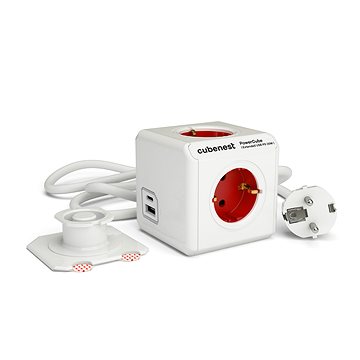 

Cubenest Powercube Extended USB PD 20W, A+C, 4x zásuvka, 1,5m, bílá/červená - Schuko