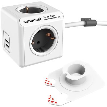 

Cubenest Powercube Extended USB PD 35W, 2xUBS-C, 4x zásuvka, 1,5m, bílá/šedá - Schuko