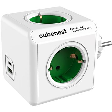 

Cubenest Powercube Original USB PD 20W, A+C, 4x zásuvka, bílá/zelená - Schuko