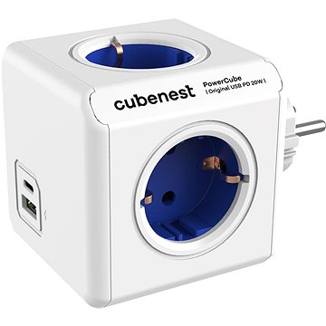 

Cubenest Powercube Original USB PD 20W, A+C, 4x zásuvka, bílá/modrá - Schuko