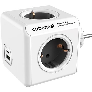 

Cubenest Powercube Original USB PD 20W, A+C, 4x zásuvka, bílá/šedá - Schuko