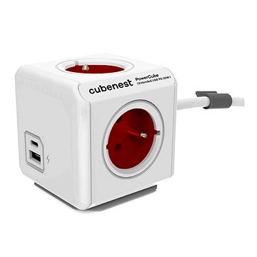 Cubenest Powercube Extended USB PD 20W, A+C, 4x zásuvka, 1,5m, bílá/červená