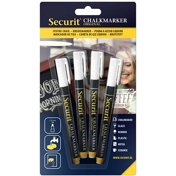 

SECURIT Original, sada 4 tenkých křídových popisovačů, bílé