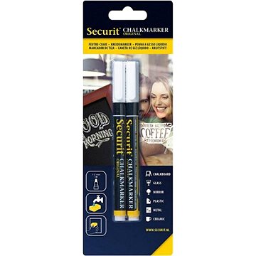 SECURIT Original, sada 2 tenkých křídových popisovačů, bílé