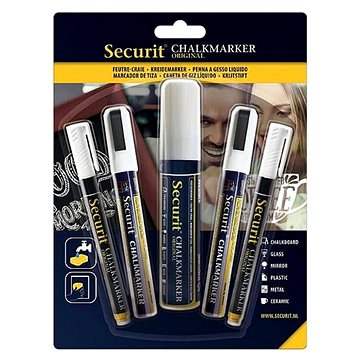 

SECURIT Original, sada 2 tenkých, 2 středních a 1 velkého křídového popisovače Bílá