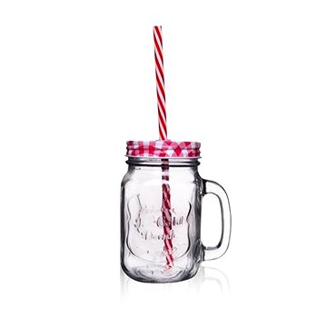 

ORION Sklenice s víčkem a brčkem 0,45 l STRAW karo