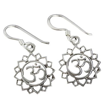 

Oriental stříbrné visací náušnice, Óm v lotosu, 21 mm