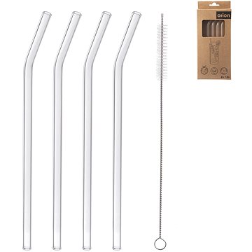 

ORION Brčka nápojová zahnutá 20 cm 4 ks, borosil. sklo + kartáček