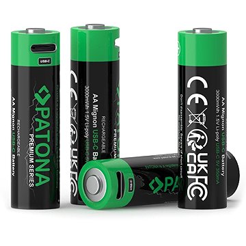 

PATONA AA/LR6 Li-Pol 2000mAh 1,5V s USB-C nabíjením, 4ks v balení